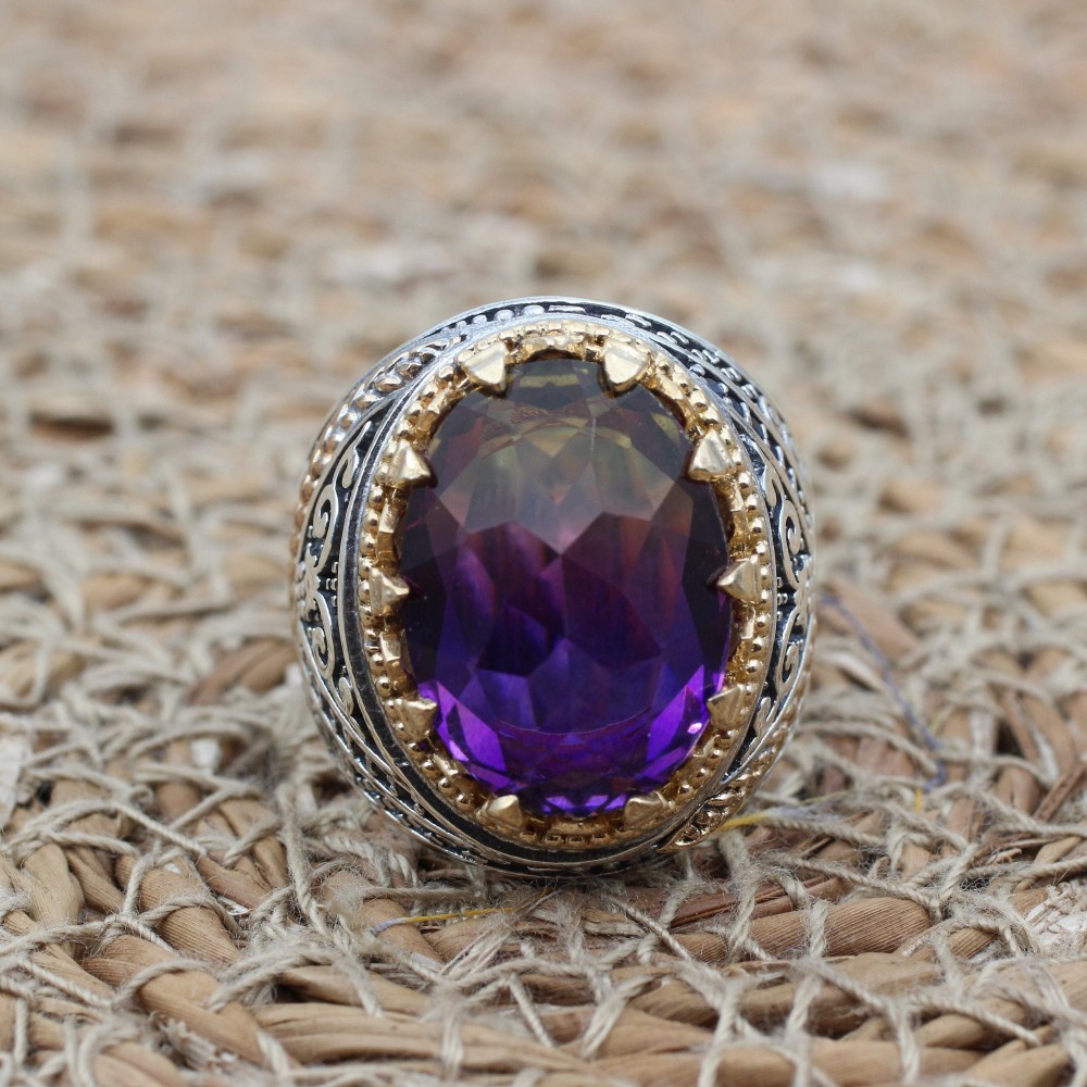 Men's Handmade Ring, Turkish Handmade Ring, Ottoman Men's Ring, Tourmaline Men's Ring, Yemeni Mens Ring, Gift for Him, 925k Sterling Silver