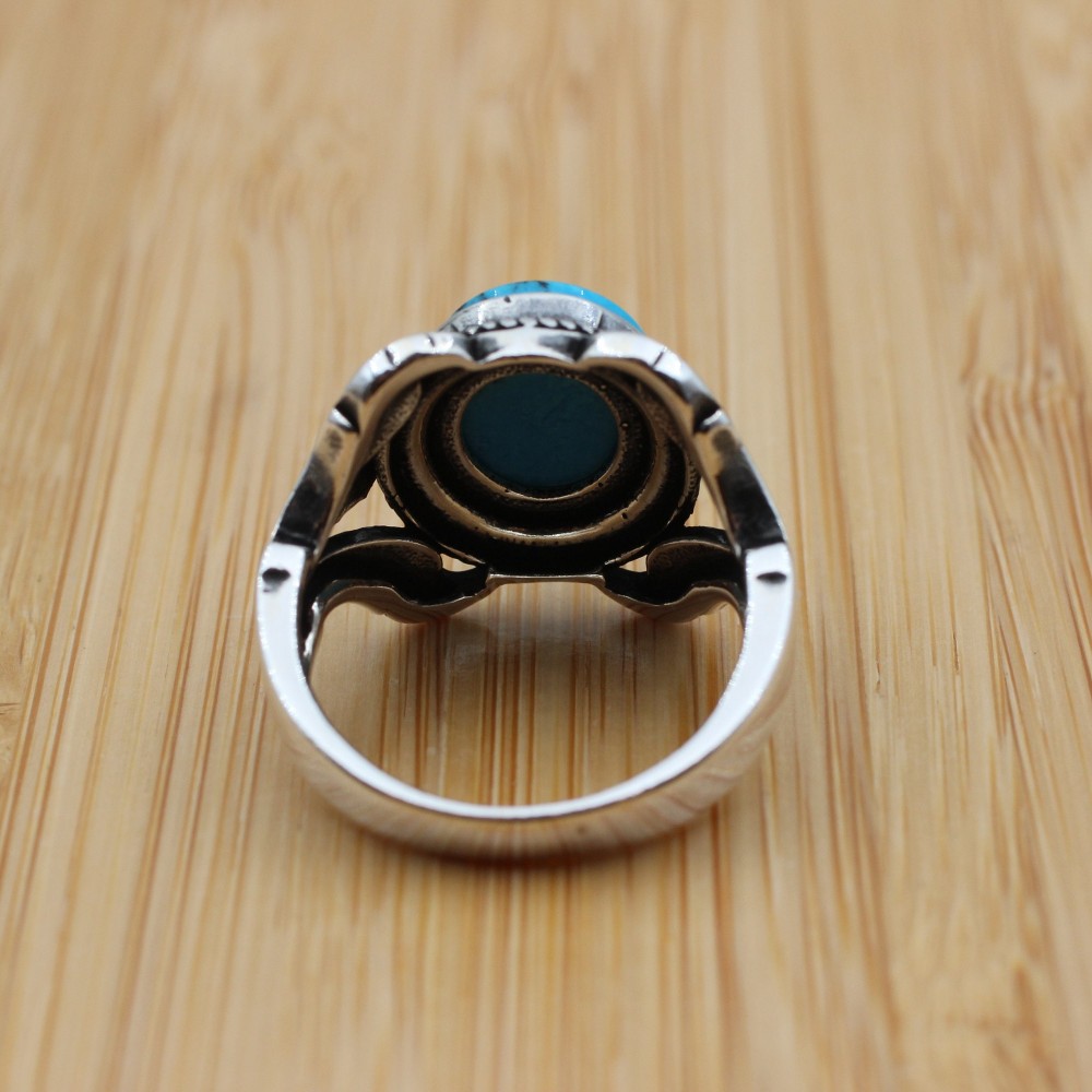 Turquoise Men's Ring, Handmade Ring, Turkish Handmade Silver Men Ring, Ottoman Ring, Men's Jewelry, Gift for Him, 925k Sterling Silver Ring