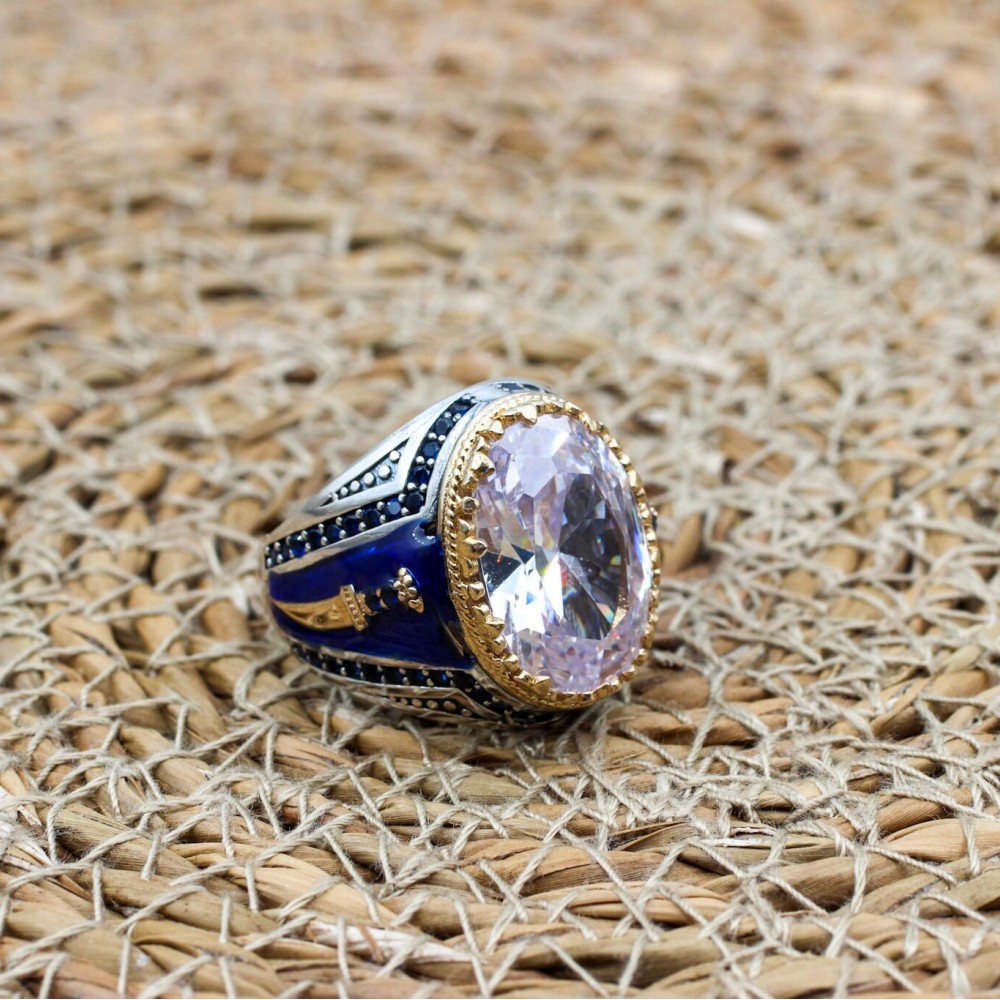 Mens Handmade Ring, Turkish Handmade Silver Ring, Ottoman Men Ring, Zircon Ring, Claw Ring Mens Jewelry, Gift for Him, 925k Sterling Silver,