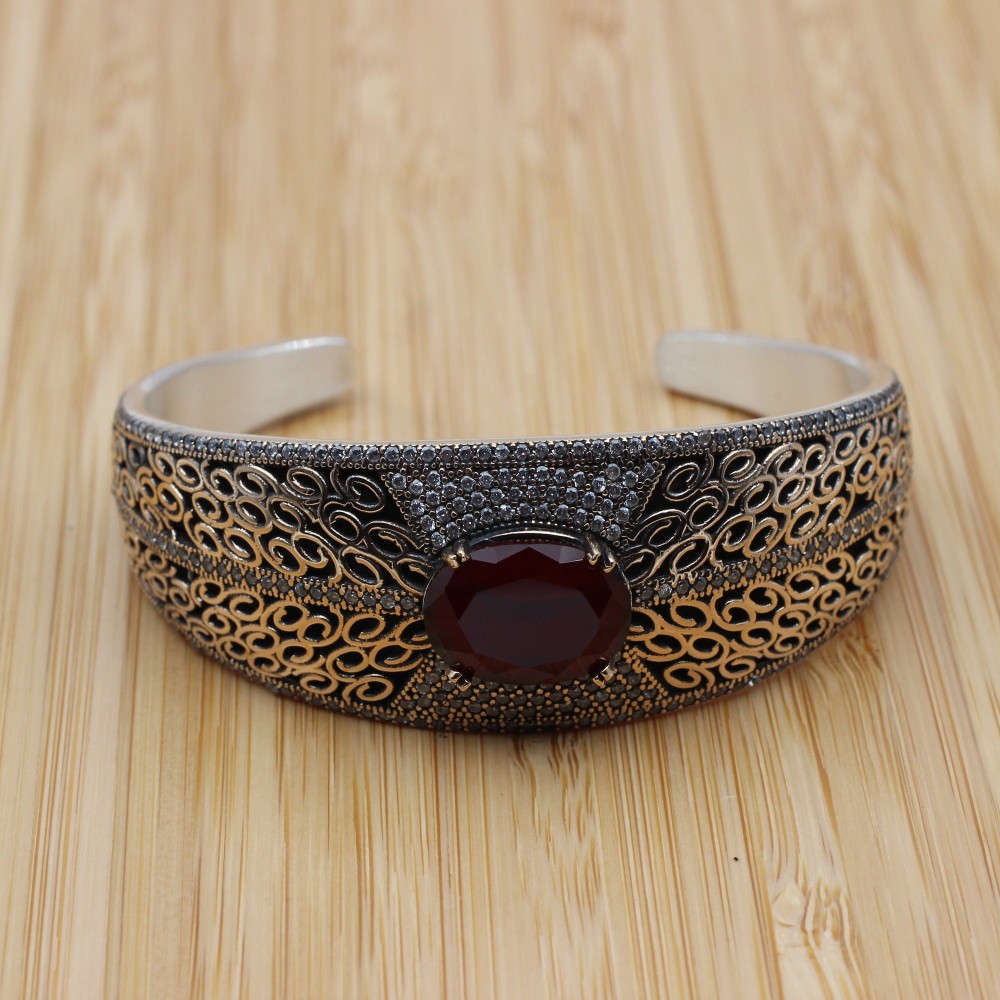 Ruby Bracelet, Ottoman Bracelet, Handmade Bracelet, Bangle Cuff, Bangle Bracelet, Turkish Handmade, Gift For Her, 925k Sterling Silver, Ruby