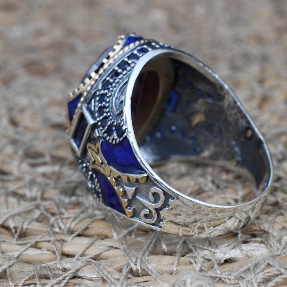 Amethyst Men's Ring, Mens Handmade Ring, Turkish Handmade Silver Men Ring, Ottoman Men Ring, Men Jewelry, Gift for Him, 925k Sterling Silver