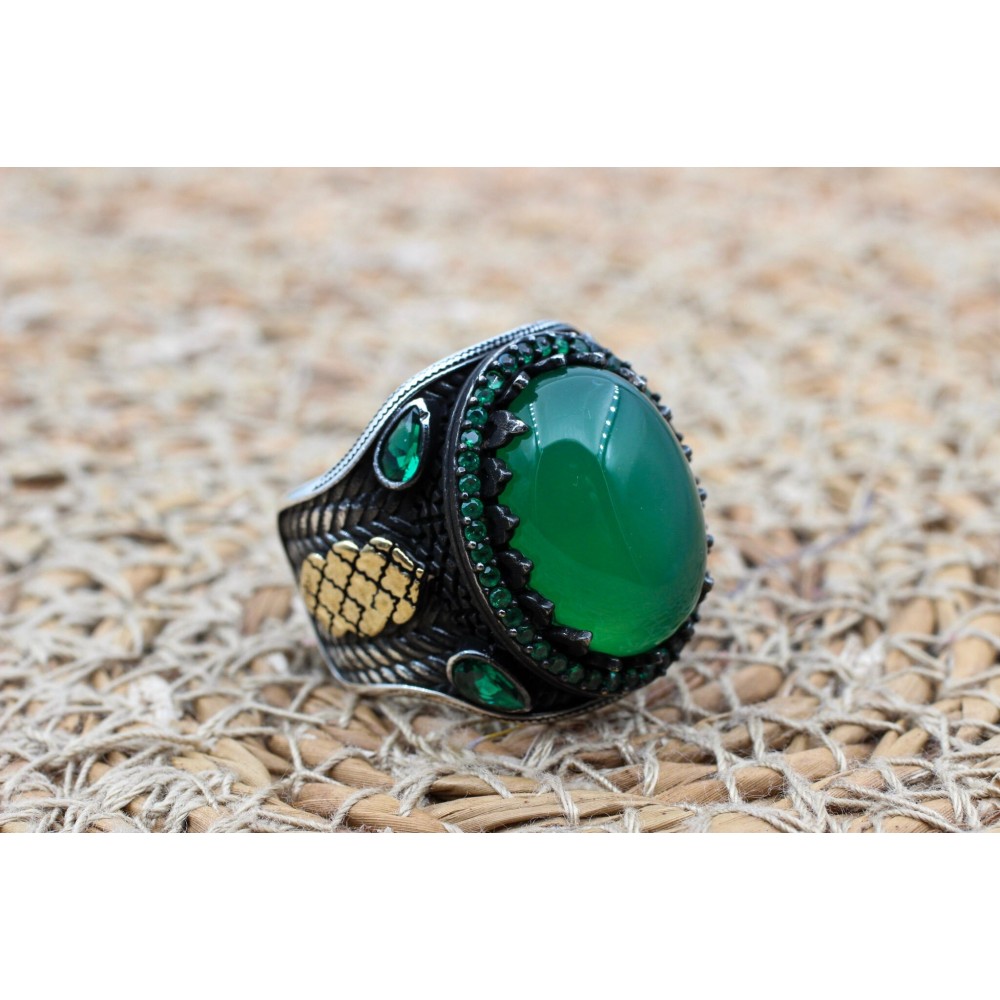 Turkish Handmade Silver Mens Ring, Men's Agate Ring, Handmade Ring, Ottoman Men Ring, Men's Jewelry, Gift for Him, 925k Sterling Silver Ring