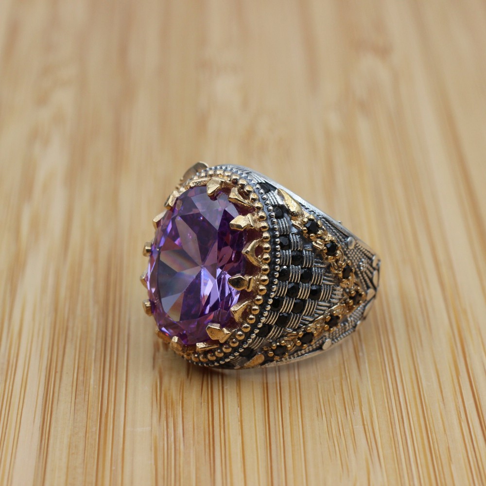 Amethyst Men's Ring, Mens Handmade Ring, Turkish Handmade Silver Men Ring, Ottoman Men Ring, Men Jewelry, Gift for Him, 925k Sterling Silver