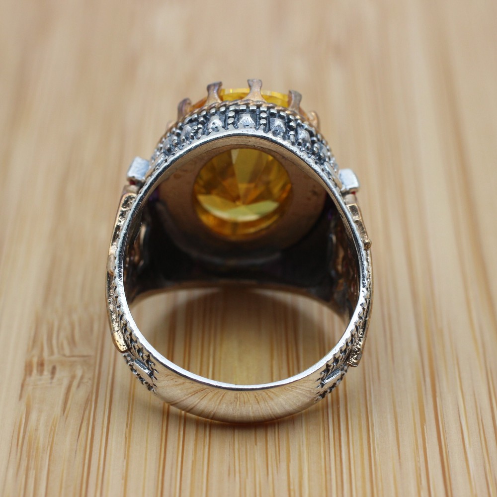 Men's Handmade Ring, Turkish Handmade, Peridot Ring, Ottoman Men's Ring, Topaz Ring, Men's Jewelry, Gift for Him, 925k Sterling Silver Ring