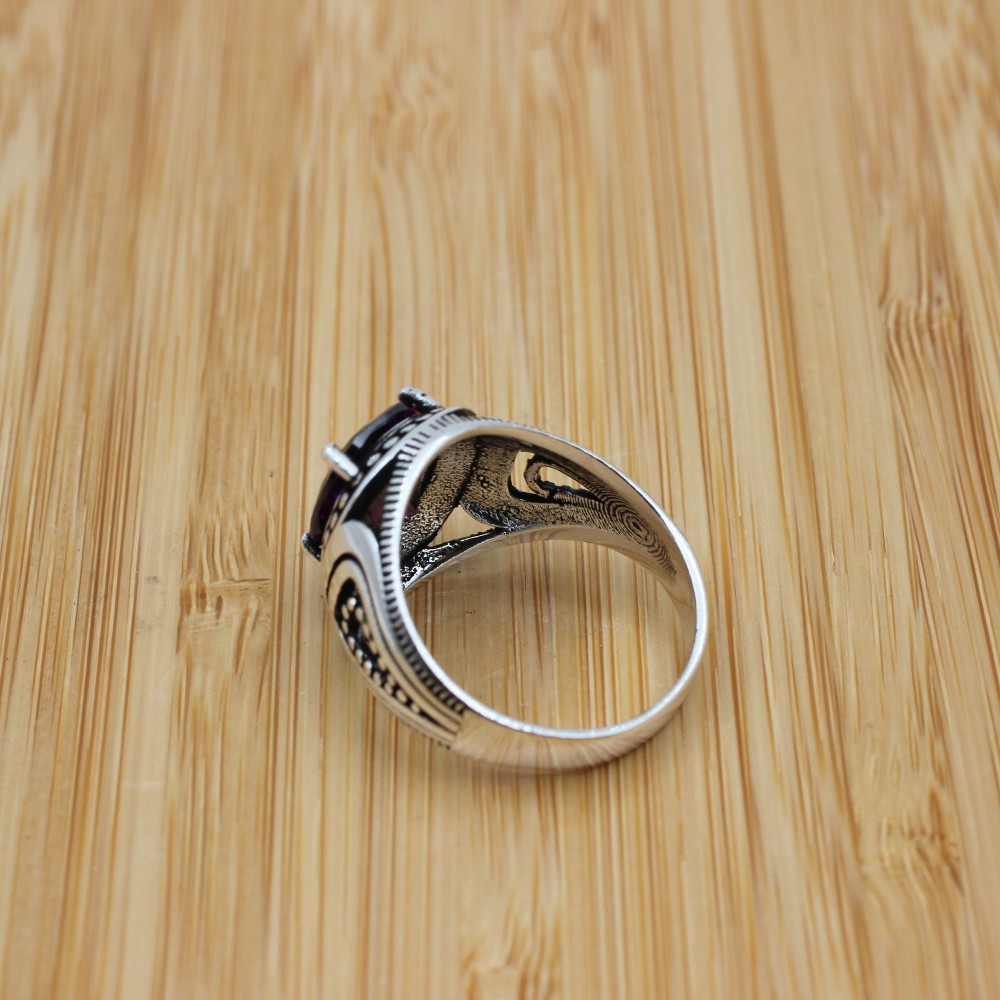 Men's Handmade Ring, Turkish Handmade Ring, Cubic Zircon, Ottoman Men Ring, Amethyst Ring, Men's Jewelry, Gift for Him, 925k Sterling Silver