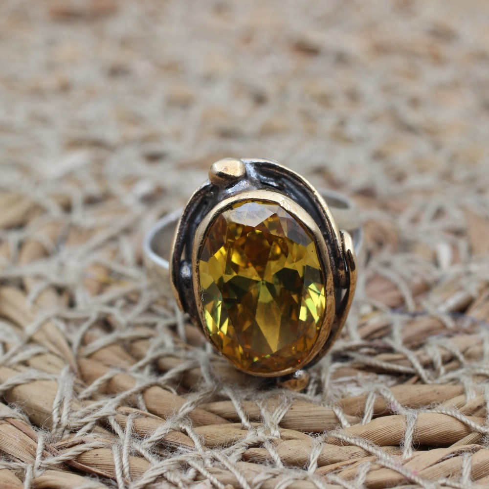 Citrine Ladies Ring, Turkish Handmade Ring, Adjustable Ring, Handmade Women Ring, Ottoman Women's Ring, Ladies Ring, 925 Sterling Silver