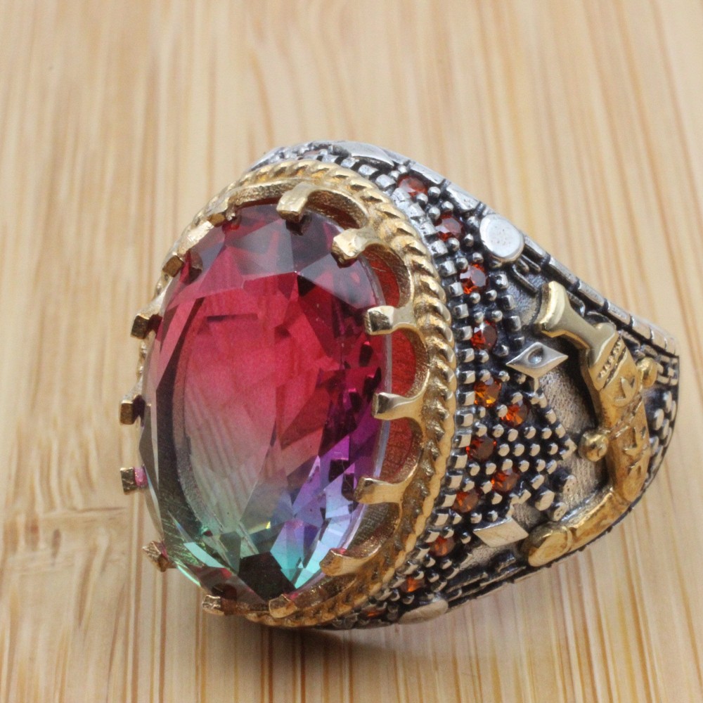 Men's Handmade Ring, Turkish Handmade Men's Ring, Ottoman Men's Ring, Tourmaline Men's Ring, Mens Ring, Gift for Him, 925k Sterling Silver Men's Handmade Ring, Turkish Handmade Men's Ring, Ottoman Men's Ring, Tourmaline Men's Ring, Mens Ring, Gift for Him, 925k Sterling Silver