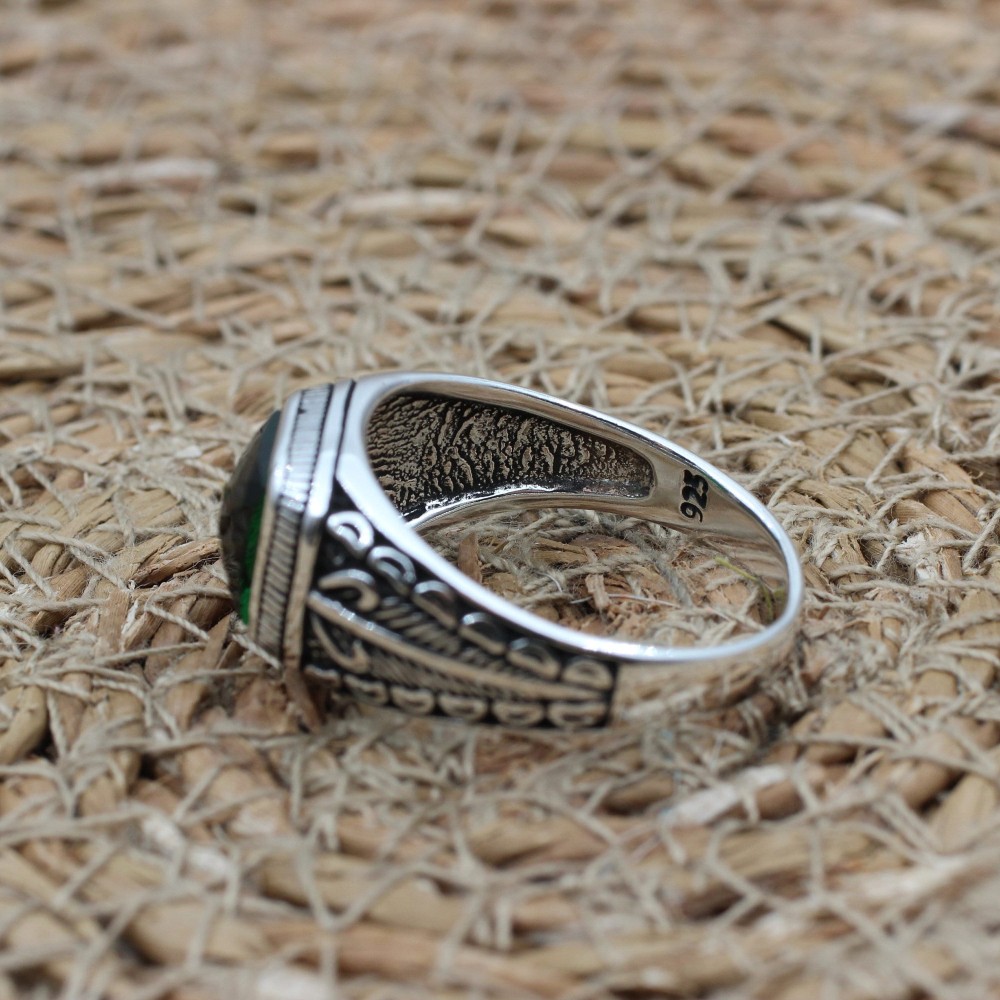 Emerald Men's Ring, Ottoman Men's Ring, Handmade Men's Ring, Turkish Handmade Men's Ring, Men's Jewelry, Gift for Him, 925 Sterling Silver Emerald Men's Ring, Ottoman Men's Ring, Handmade Men's Ring, Turkish Handmade Men's Ring, Men's Jewelry, Gift for Him, 925 Sterling Silver