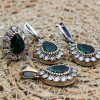 Emerald Set, Authentic Set, Handmade Set Women, Turkish Handmade, Ladies Jewelry Set, Earring, Pendant, Ladies Set, 925k Sterling Silver