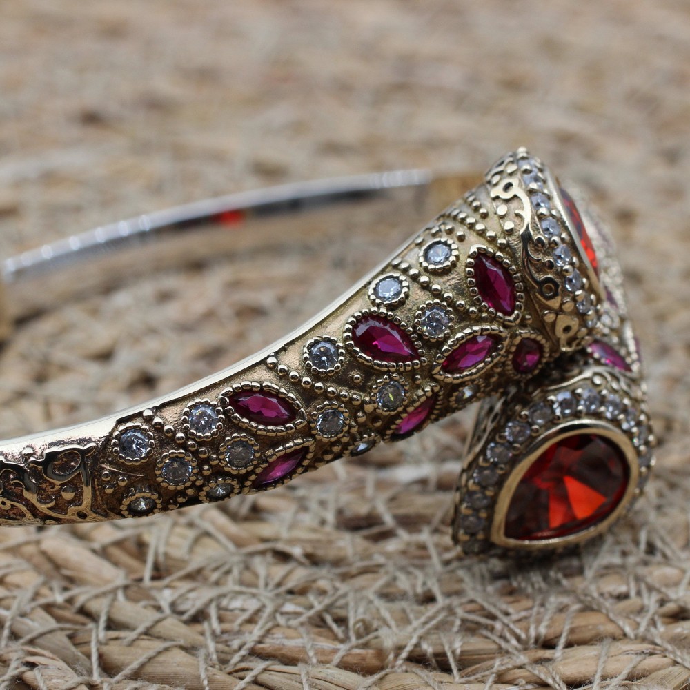 Ruby Bracelet, Ottoman Bracelet, Handmade Bracelet, Bangle Cuff, Bangle Bracelet, Turkish Handmade, Gift For Her, 925k Sterling Silver, Ruby