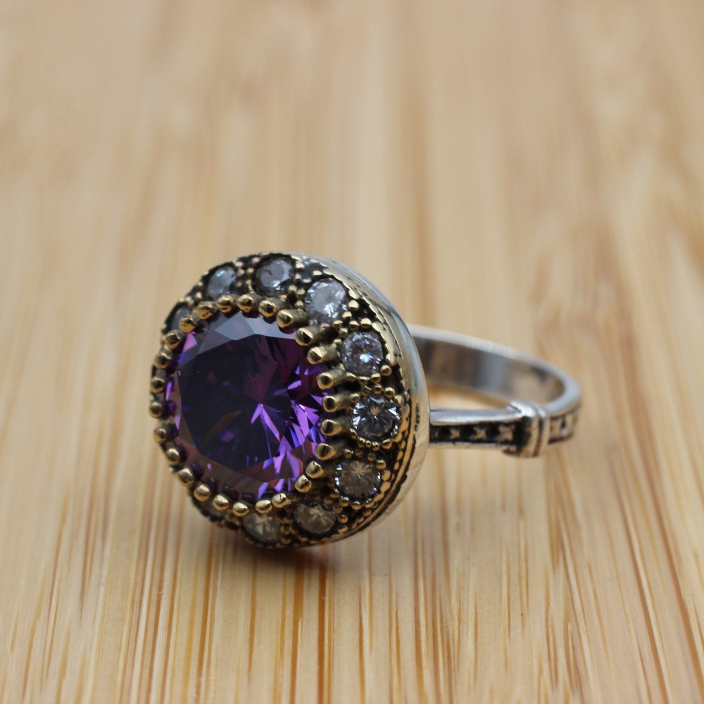 Amethyst Ring, Handmade Women Ring, Turkish Handmade Silver Ladies Ring, Ottoman Ring, Ladies Ring, 925k Sterling Silver, Zircon Ring