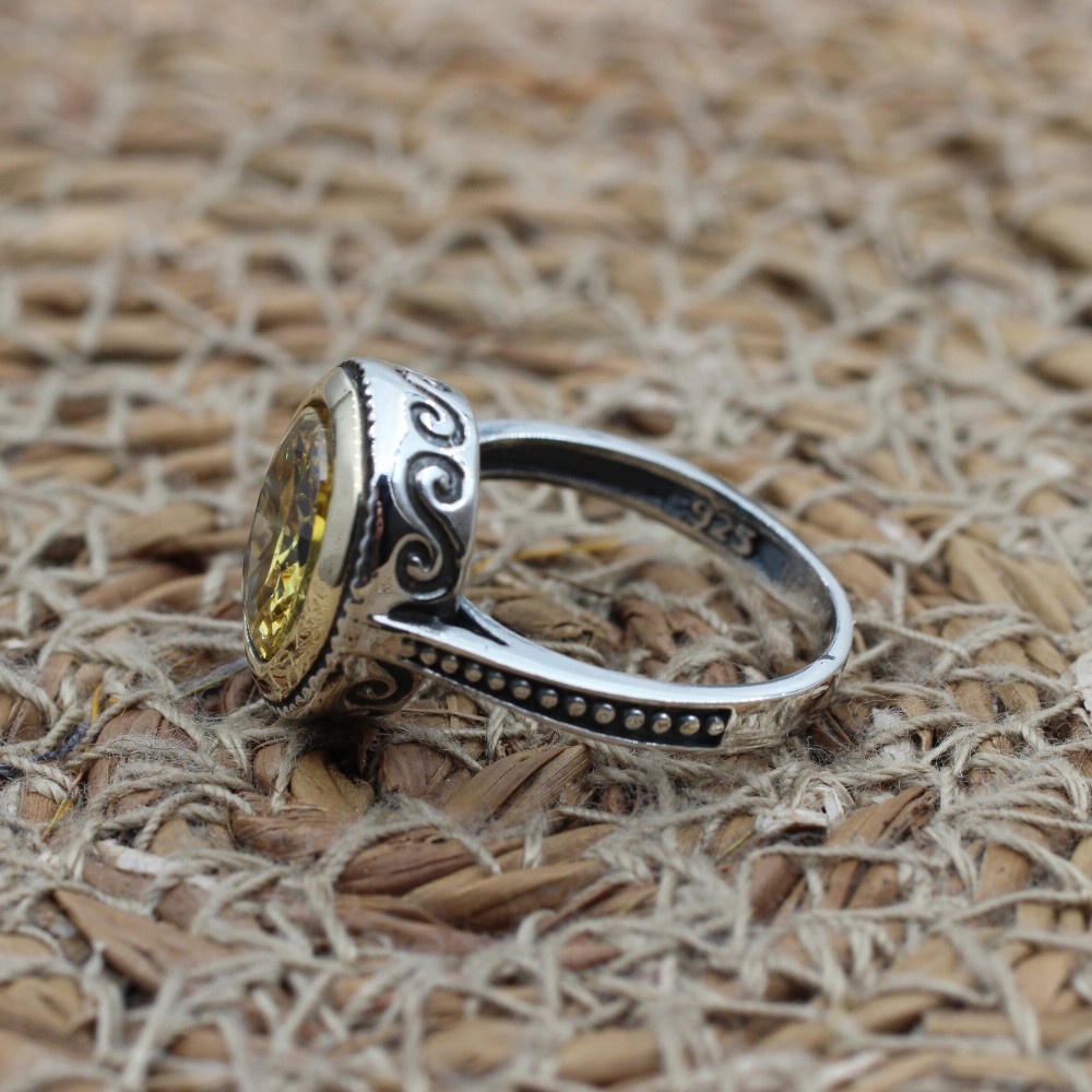 Citrine Ladies Ring, Turkish Handmade Ring, Silver Ladies Ring, Handmade Women Ring, Ottoman Women's Ring, Ladies Ring, 925 Sterling Silver