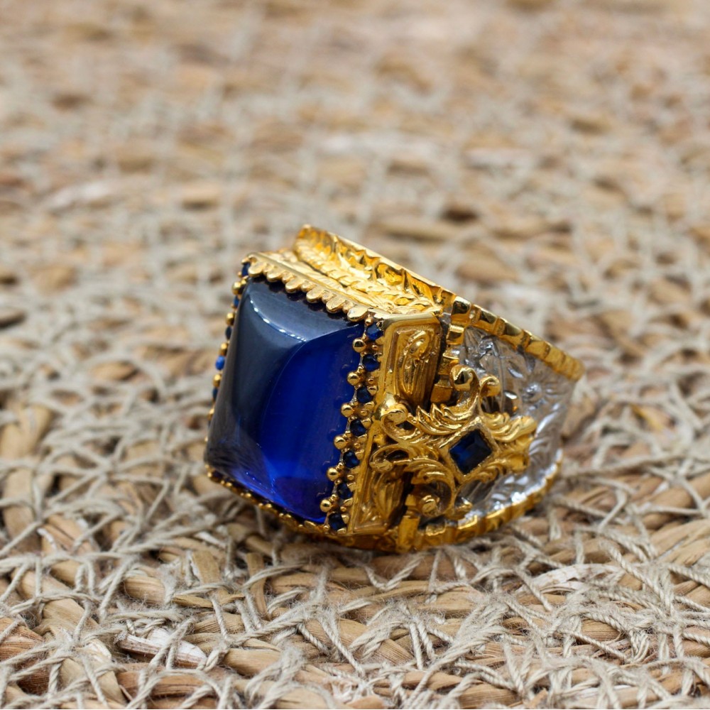 Sapphire Men's Ring, Ottoman Men's Ring, Turkish Handmade Men's Ring, Gold Plated Men Ring, Men's Jewelry, Gift for Him, 925 Sterling Silver Sapphire Men's Ring, Ottoman Men's Ring, Turkish Handmade Men's Ring, Gold Plated Men Ring, Men's Jewelry, Gift for Him, 925 Sterling Silver