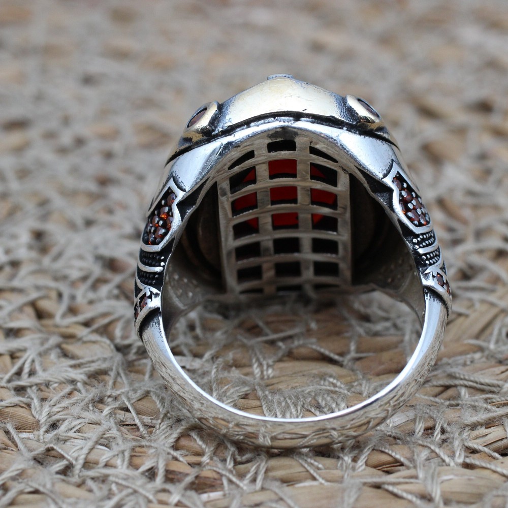 Agate Men's Ring, Ottoman Men's Ring, Handmade Men's Ring, Turkish Ring, Oval Stone Ring, Men's Jewelry, Gift for Him, 925 Sterling Silver