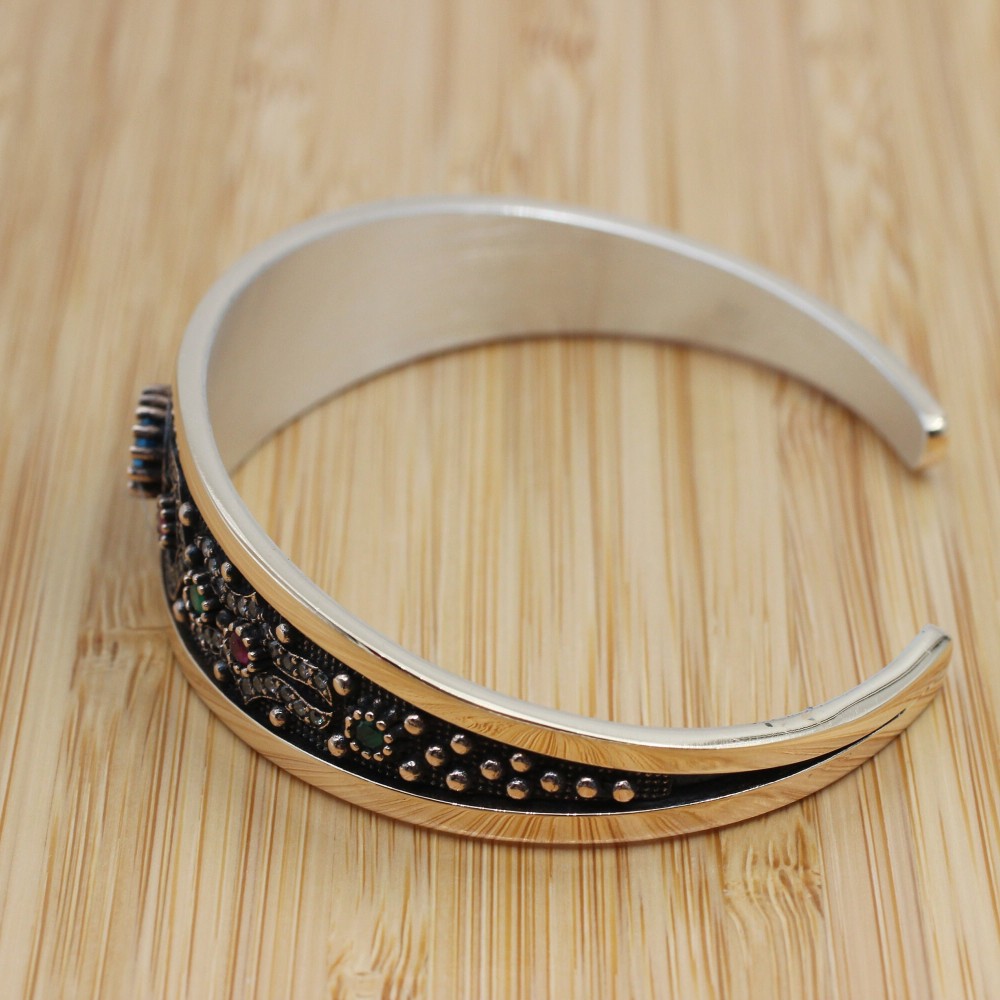 Aquamarine Bracelet, Ottoman Bracelet, Handmade Bracelet, Bangle Cuff, Turkish Handmade, Bangle Bracelet, Gift for Her, 925k Sterling Silver