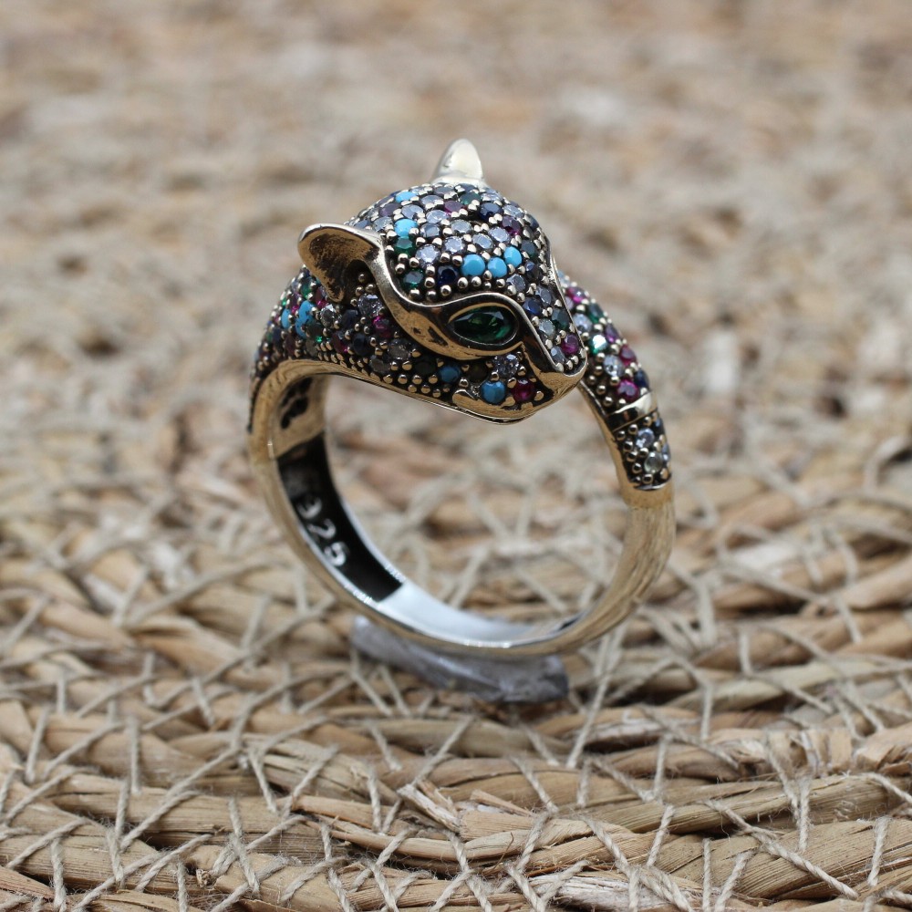 Mixed Tiger Ring, Handmade Women's Ring, Tiger Ring, Turkish Handmade Ring, Ottoman Women Ring, Ladies Ring, 925k Sterling Silver, Tiger,