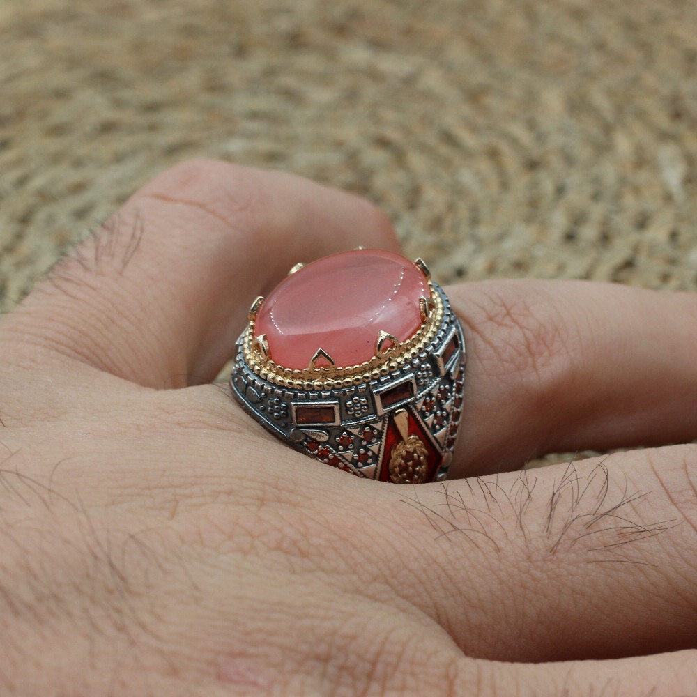 Mens Handmade Ring, Turkish Handmade Silver Men Ring, Ottoman Men Ring, Quartz Ring, Men's Jewelry, Gift for Him, 925k Sterling Silver Ring