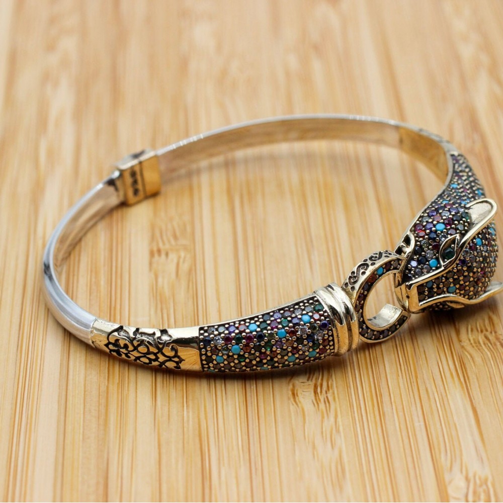 Mixed Color Bracelet, Tiger Bracelet, Handmade Bracelet, Bangle Cuff, Turkish Handmade, Ottoman Bracelet, Gift For Her, 925k Sterling Silver