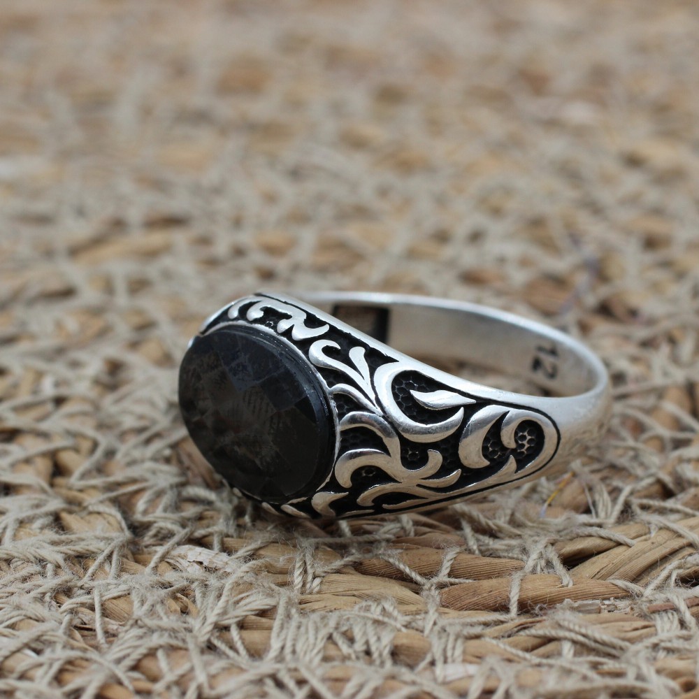 Handmade Silver Men's Ring, Onyx Men's Ring, Turkish Handmade Men's Ring, Men's Ring, Ottoman Mens Ring, Gift for Him, 925 Sterling Silver