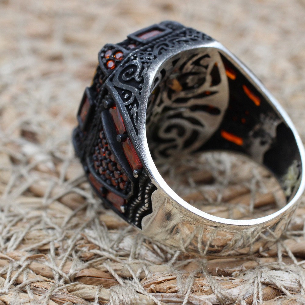 Citrine Men's Ring, Handmade Men's Ring, Turkish Handmade Ring, Ottoman Men's Ring, Men's Jewelry, Gift for Him, 925k Sterling Silver Ring