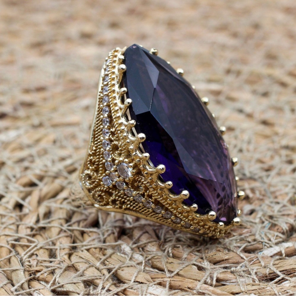 Amethyst Ring, Handmade Women's Ring, Turkish Handmade, Silver Ladies Ring, Ottoman Ring, Authentic, Ladies Ring, 925k Sterling Silver Ring,