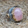 Handmade Mens Ring, Turkish Handmade Silver Men Ring, Ottoman Men Ring, Rose Quartz Ring, Men's Jewelry, Gift for Him, 925k Sterling Silver,