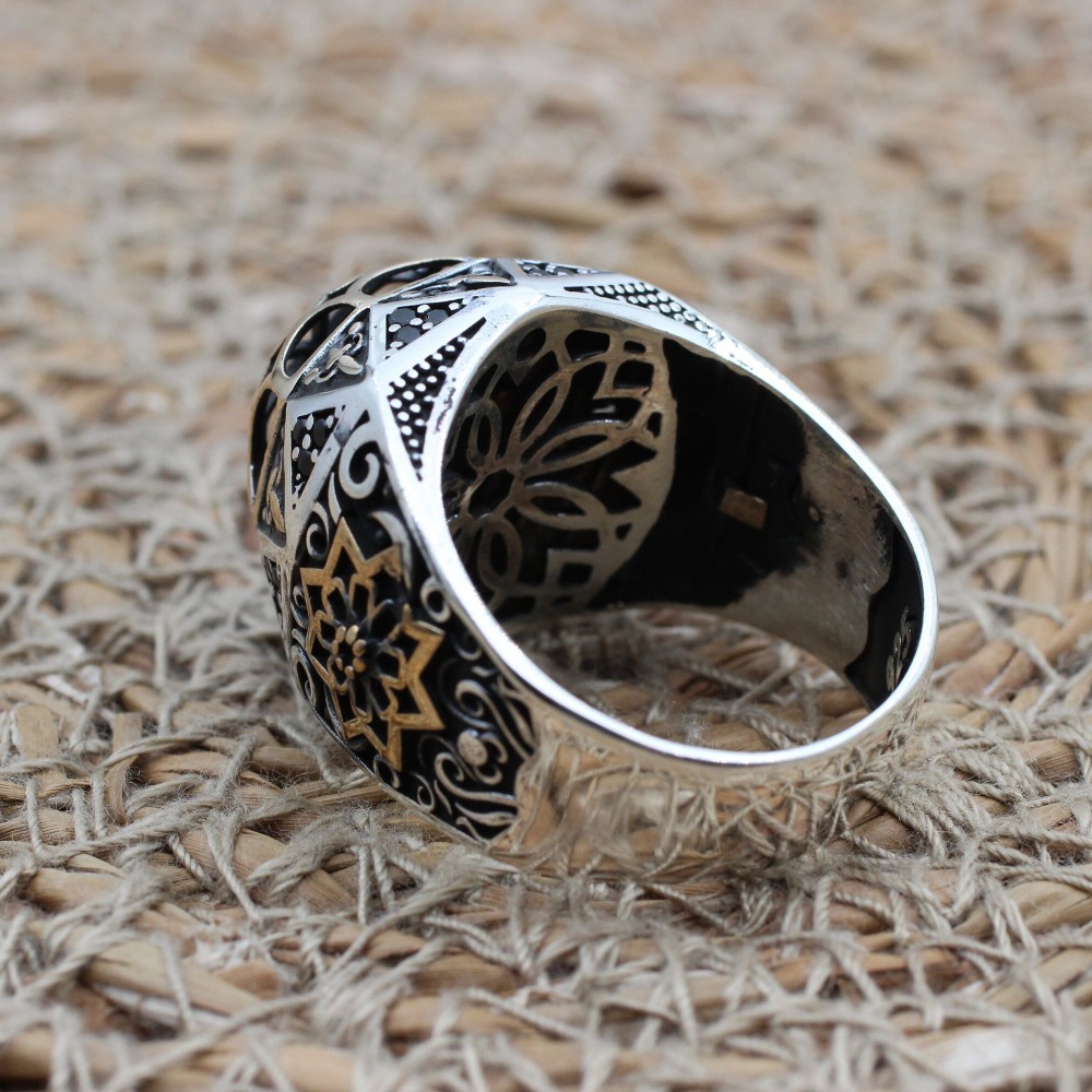 Turkish Handmade Silver Men's Ring, Men's Handmade Ring, Yemeni Men's Ring, Onyx Ring, Ottoman Ring, Gift for Him, 925k Sterling Silver,