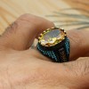 Citrine Men's Ring, Handmade Men's Ring, Turkish Handmade Ring, Ottoman Men's Ring, Men's Jewelry, Gift for Him, 925k Sterling Silver Ring
