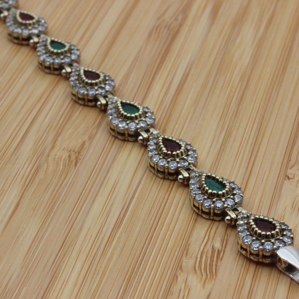 Emerald Ruby Bracelet, Ottoman Bracelet, Handmade Women Bracelet, Handmade Bangle Cuff, Ladies Bracelet, Gift For Her, 925k Sterling Silver,