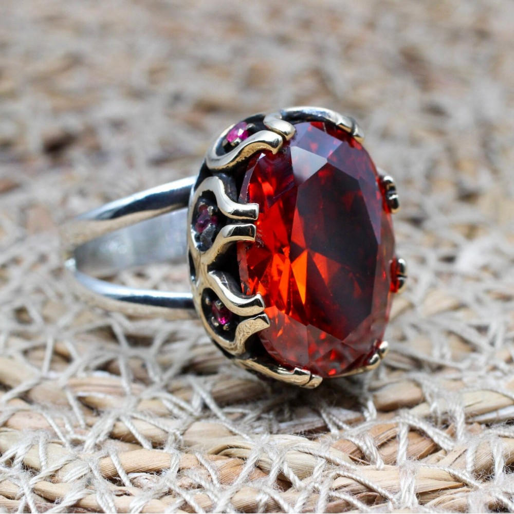 Ruby Ring, Handmade Women's Ring, Turkish Handmade Ring, Authentic Ring, Ottoman Ring, Ladies Ring, 925k Sterling Silver, Gift For Her,