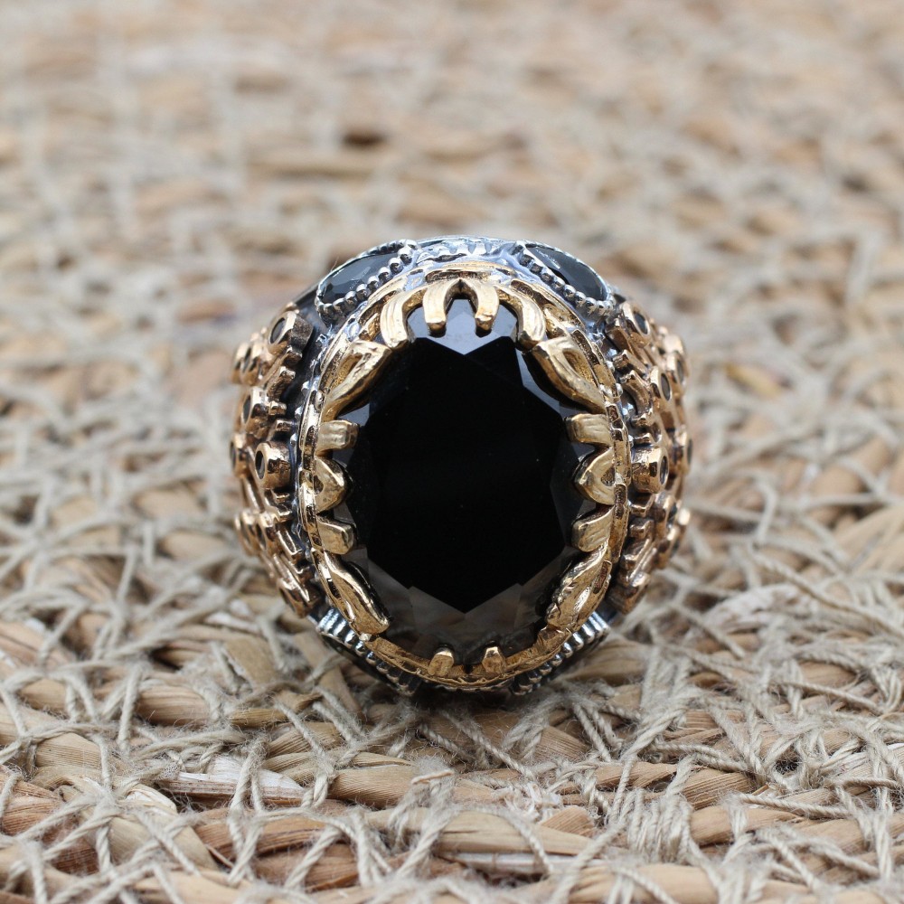 Men's Handmade Ring, Turkish Handmade Silver Men's Ring, Ottoman Men Ring, Onyx Ring, Men's Jewelry, Gift for Him, 925k Sterling Silver Ring
