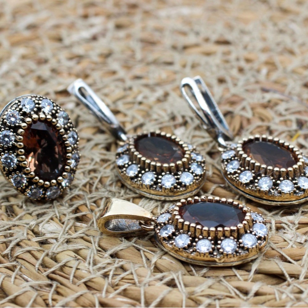 Handmade Ladies Set, Alexandrite Women's Set, Ladies Jewelry Set, Ottoman Set, Earring, Pendant, Ring, Ladies Set, 925k Sterling Silver