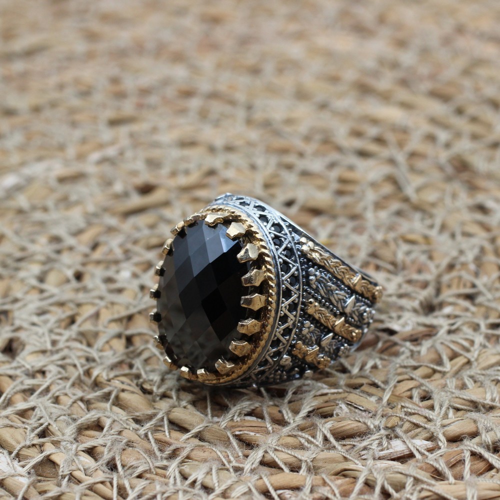 Onyx Men's Ring, Ottoman Men's Ring, Handmade Men's Ring, Turkish Handmade Men's Ring, Men's Jewelry, Gift for Him, 925 Sterling Silver