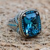 Mens Handmade Ring, Turkish Handmade Silver Men Ring, Ottoman Ring, Aquamarine Ring, Men's Jewelry, Gift for Him, 925k Sterling Silver Ring
