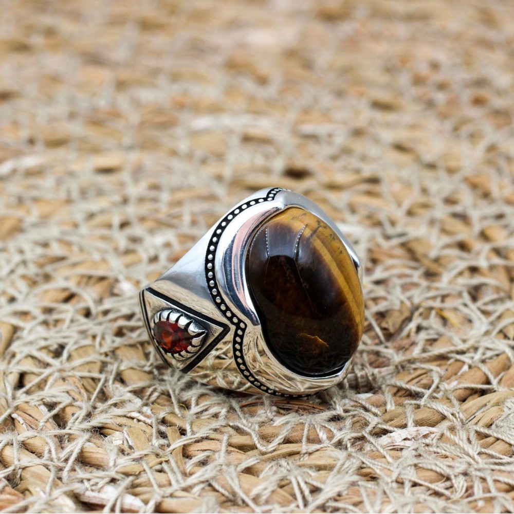 Tiger Eye Men's Ring, Ottoman Men's Ring, Handmade Men's Ring, Turkish Handmade Men's Ring, Men's Jewelry, Gift for Him, 925 Sterling Silver