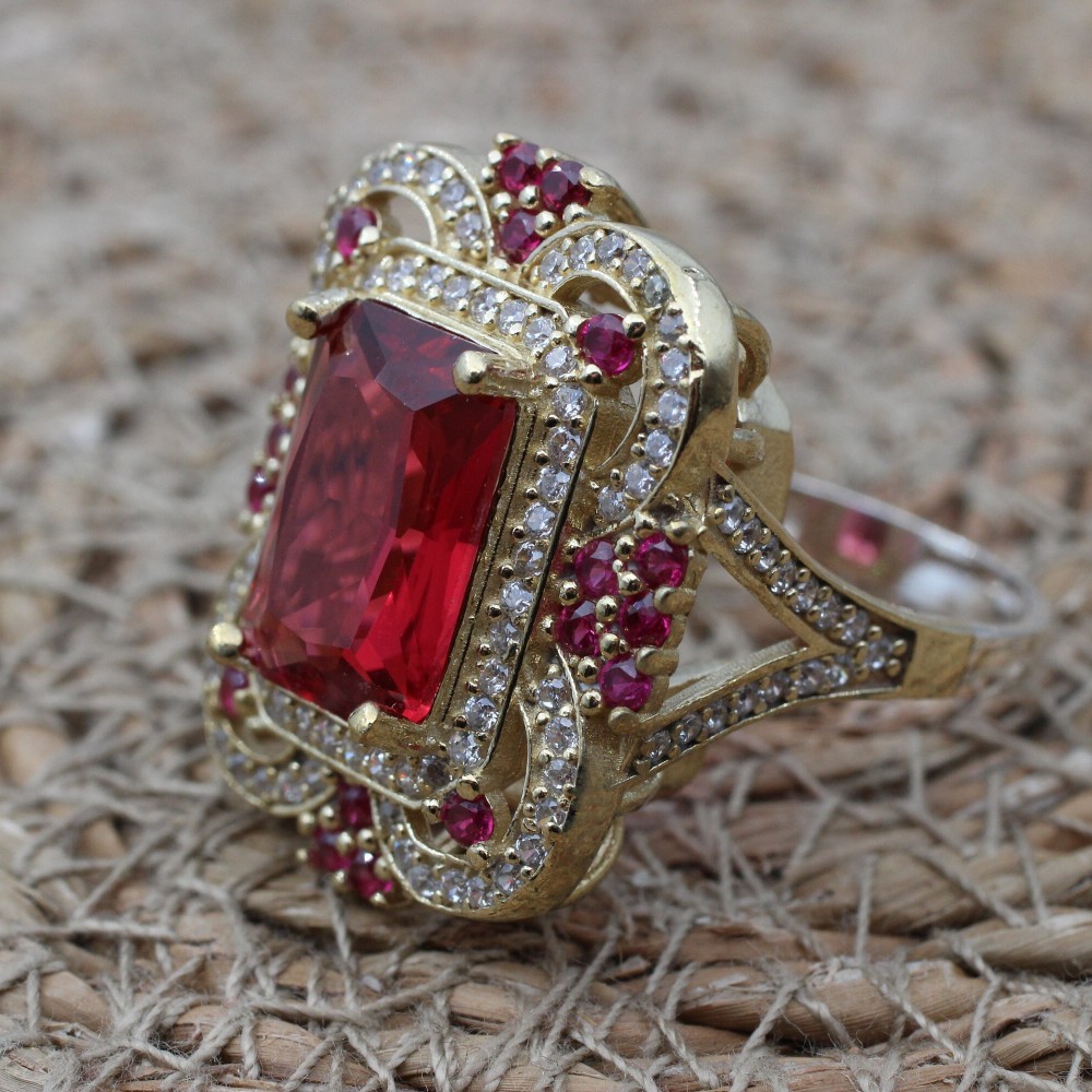 Ruby Ring, Handmade Women's Ring, Turkish Handmade Ring, Authentic Ring, Ottoman Ring, Ladies Ring, 925k Sterling Silver, Gift For Her,