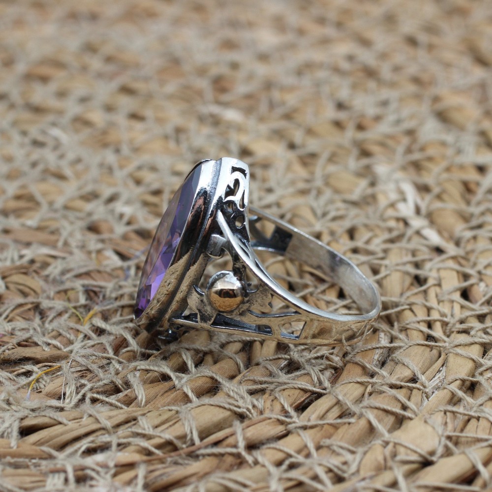 Amethyst Ladies Set, Authentic Set, Handmade Women Set, Turkish Handmade Set, Ring, Earring, Pendant, Ladies Set, 925k Sterling Silver