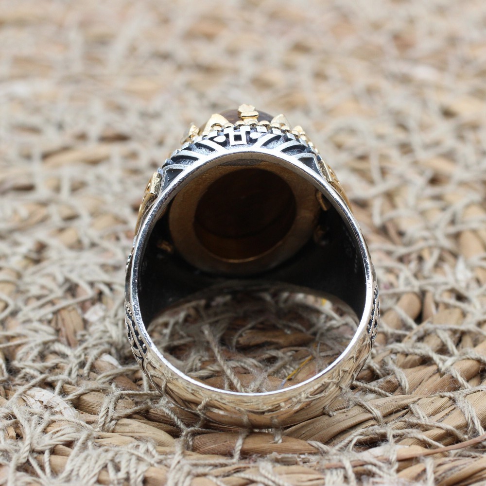 Tiger Eye Men's Ring, Ottoman Men's Ring, Handmade Men's Ring, Turkish Handmade Men's Ring, Men's Jewelry, Gift for Him, 925 Sterling Silver Tiger Eye Men's Ring, Ottoman Men's Ring, Handmade Men's Ring, Turkish Handmade Men's Ring, Men's Jewelry, Gift for Him, 925 Sterling Silver