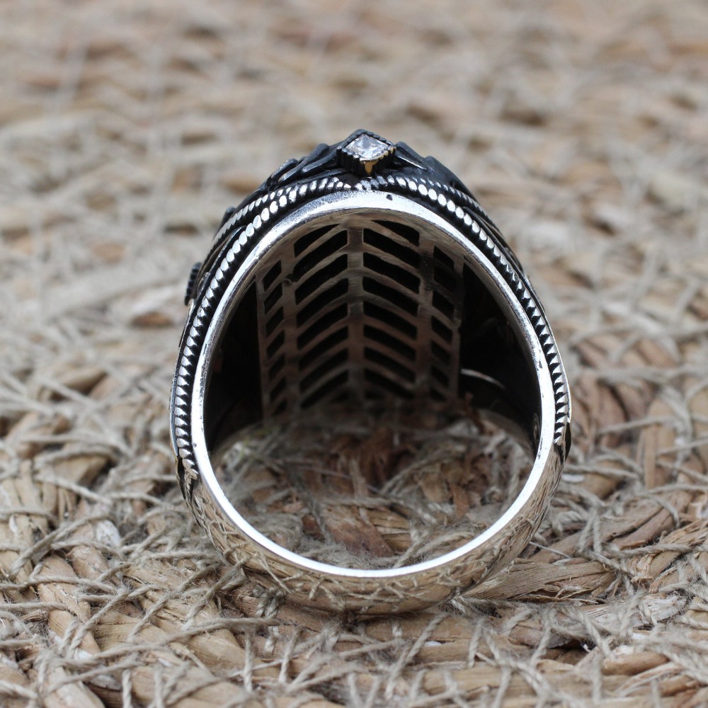 Men's Handmade Ring, Turkish Handmade Silver Men's Ring, Ottoman Men Ring, Onyx Ring, Men's Jewelry, Gift for Him, 925k Sterling Silver Ring
