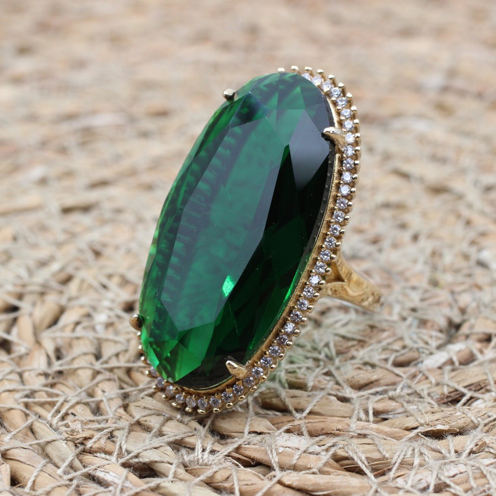 Handmade Women Ring, Turkish Handmade Silver Ladies Ring, Ottoman Women Ring, Emerald Women Ring, Ladies Ring, 925k Sterling Silver Ring