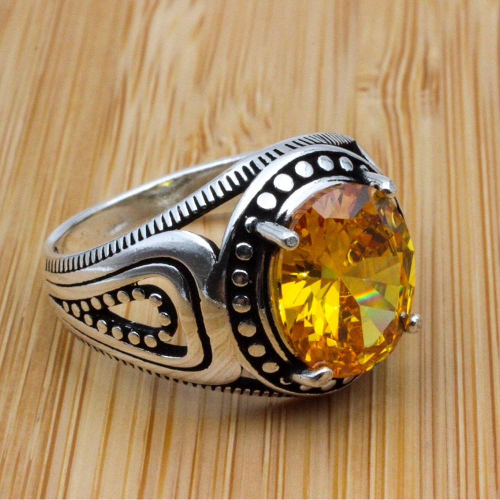 Men's Handmade Ring, Turkish Handmade, Peridot Ring, Ottoman Men's Ring, Topaz Ring, Men's Jewelry, Gift for Him, 925k Sterling Silver Ring