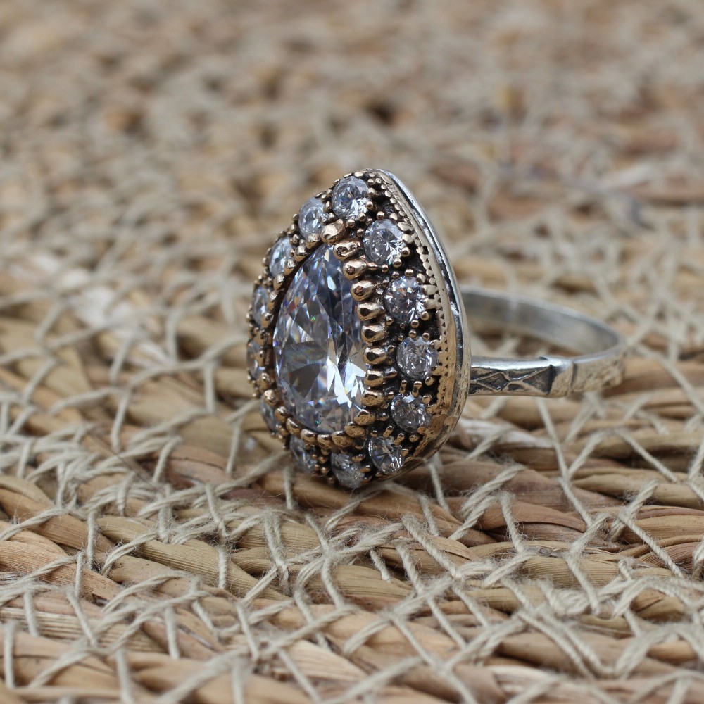 Zircon Ladies Ring, Handmade Women Ring, Turkish Handmade Silver Ladies Ring, Ottoman Ring, Ladies Ring, 925k Sterling Silver, Zircon Ring