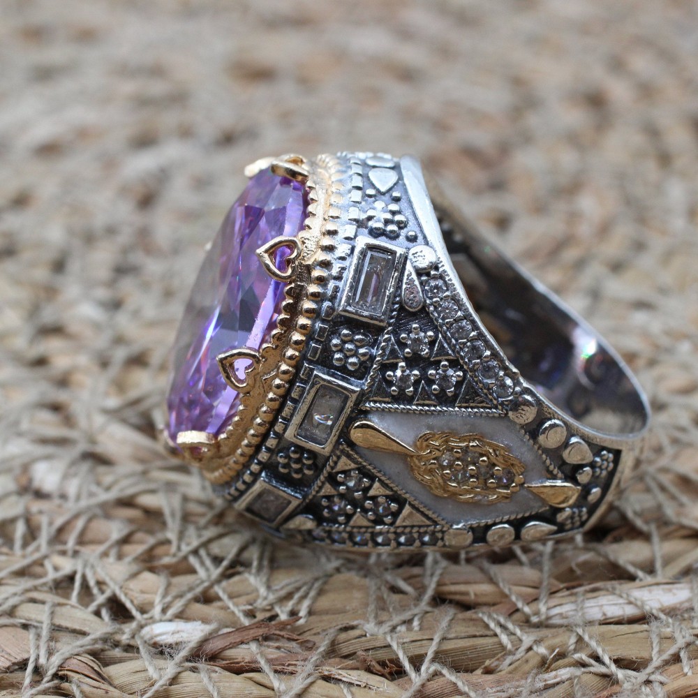 Amethyst Men's Ring, Mens Handmade Ring, Turkish Handmade Silver Men Ring, Ottoman Men Ring, Men Jewelry, Gift for Him, 925k Sterling Silver