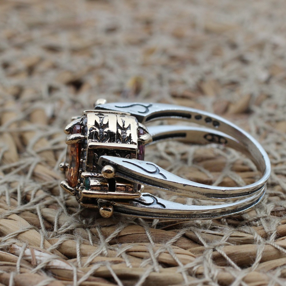 Two Stone Ladies Ring, Quartz Ladies Ring, Topaz Ring, Handmade Women Ring, Reversible Ring, Ottoman Women's Ring, 925 Sterling Silver, Two Stone Ladies Ring, Quartz Ladies Ring, Topaz Ring, Handmade Women Ring, Reversible Ring, Ottoman Women's Ring, 925 Sterling Silver,