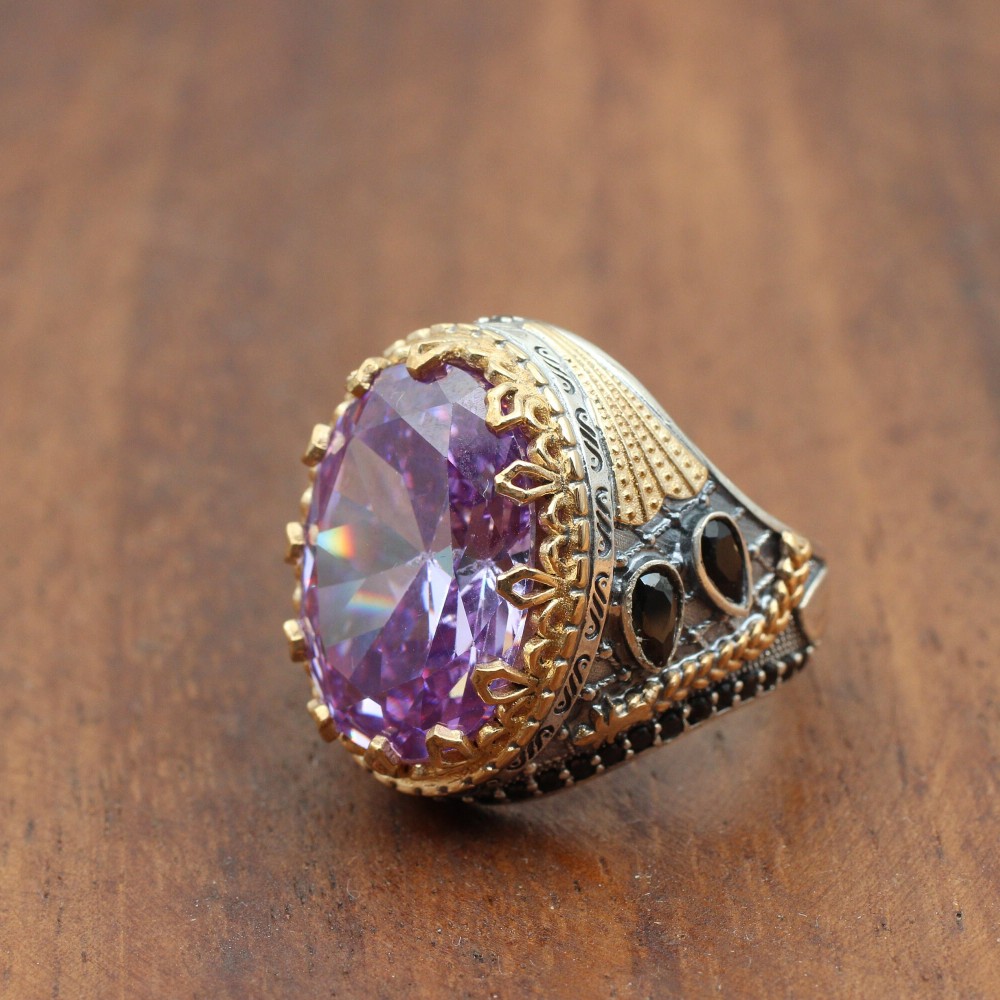 Amethyst Men's Ring, Mens Handmade Ring, Turkish Handmade Silver Men Ring, Ottoman Men Ring, Men Jewelry, Gift for Him, 925k Sterling Silver