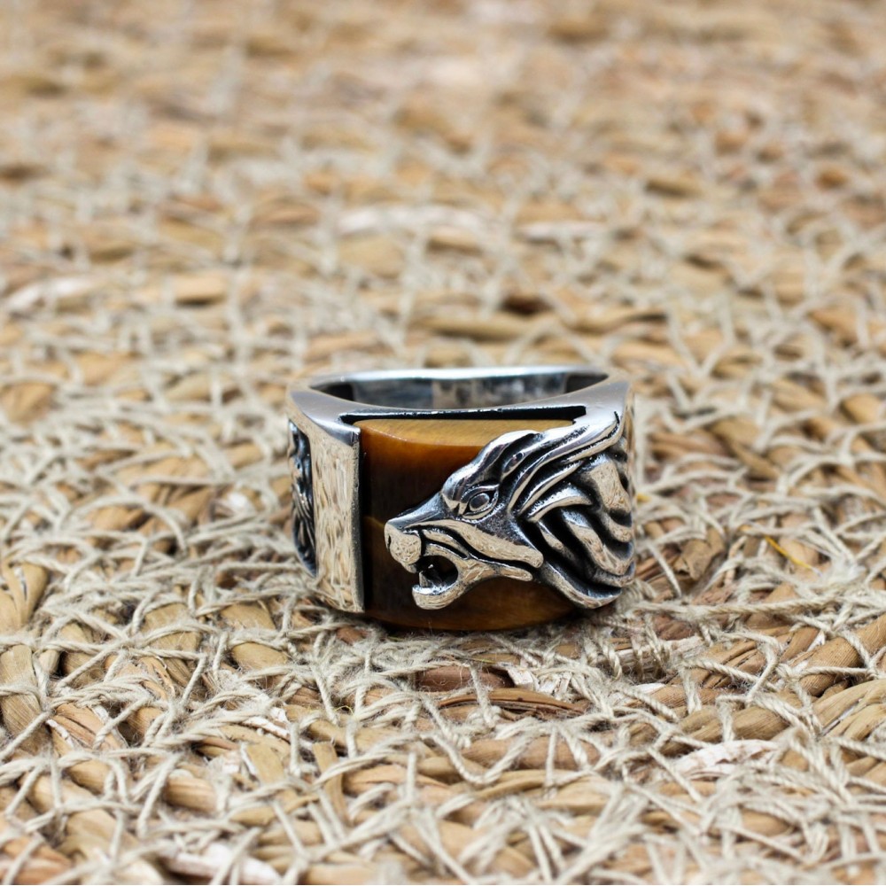 Tiger Eye Men's Ring, Lion Men's Ring, Handmade Men's Ring, Turkish Handmade Mens Ring, Men's Jewelry, Gift for Him, 925 Sterling Silver