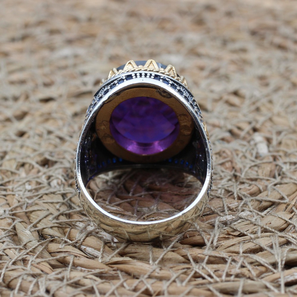 Amethyst Men's Ring, Mens Handmade Ring, Turkish Handmade Silver Men Ring, Ottoman Men Ring, Men Jewelry, Gift for Him, 925k Sterling Silver