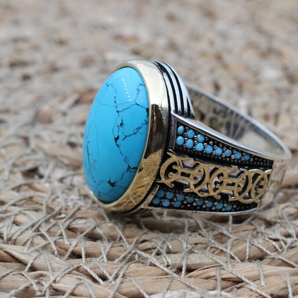 Men's Handmade Ring, Yemeni Ring, Turquoise Ring, Turkish Handmade Silver Men's Ring, Ottoman Men's Ring, Gift for Him, 925k Sterling Silver