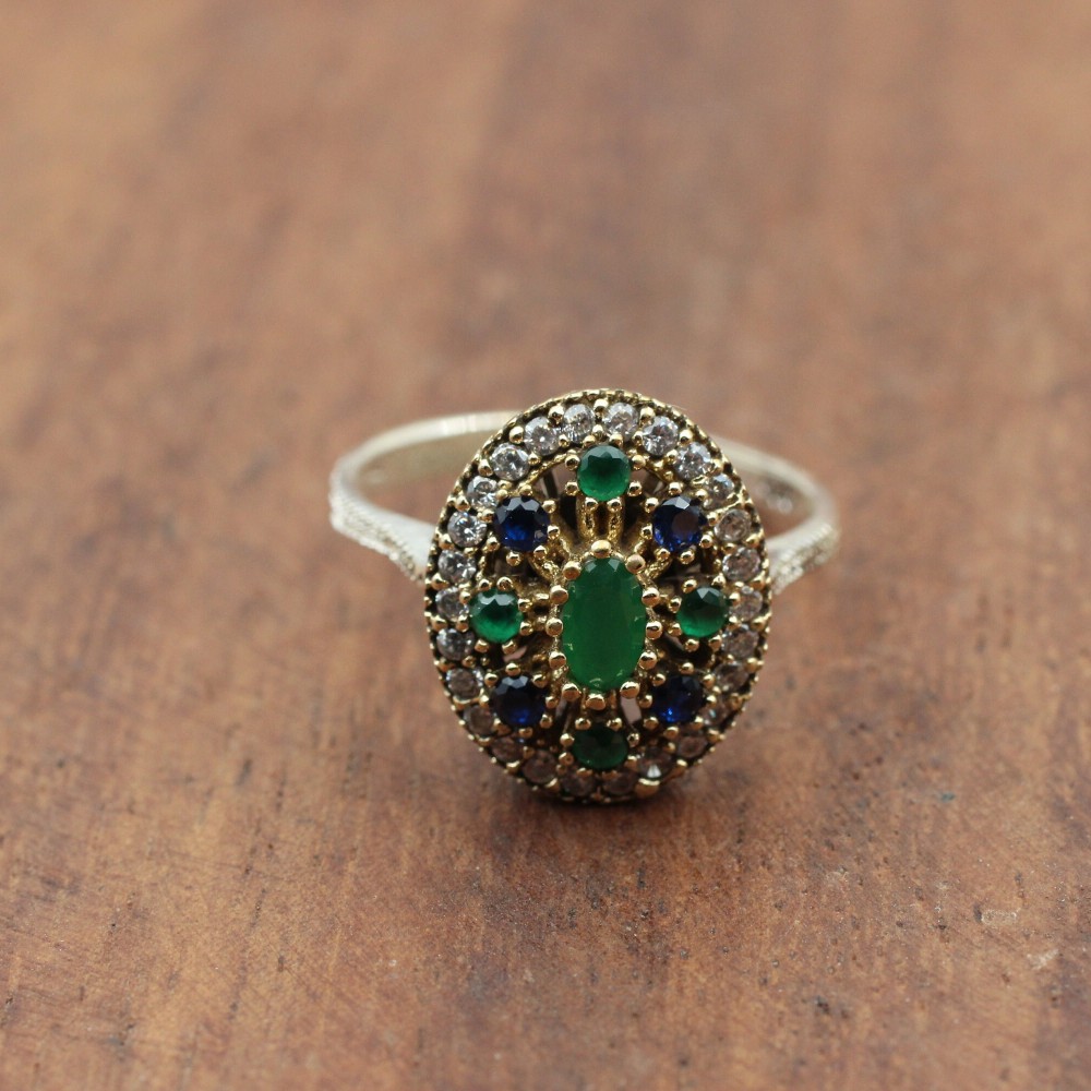 Emerald Set, Authentic Set, Handmade Set Women, Turkish Handmade, Ladies Jewelry Set, Earring, Pendant, Ladies Set, 925k Sterling Silver