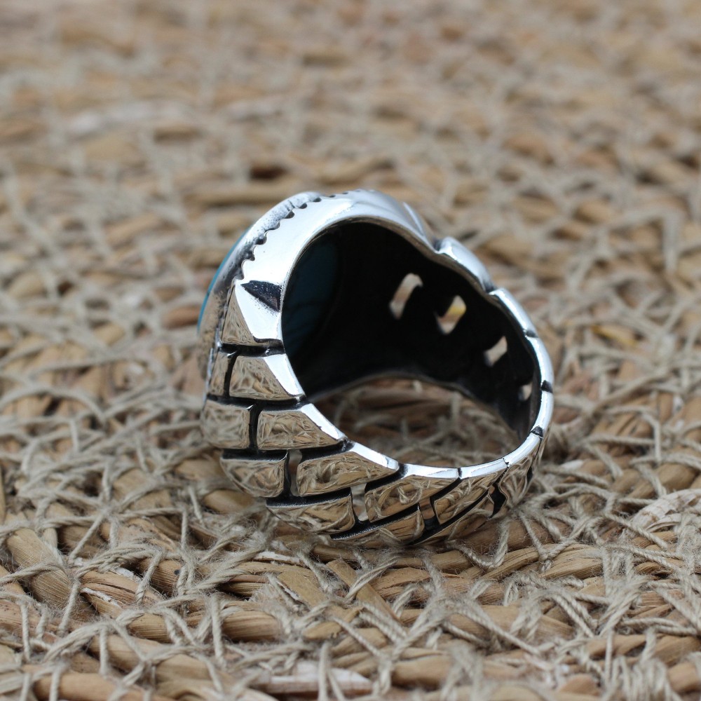 Turquoise Men's Ring, Handmade Ring, Turkish Handmade Silver Men Ring, Ottoman Ring, Men's Jewelry, Gift for Him, 925k Sterling Silver Ring Turquoise Men's Ring, Handmade Ring, Turkish Handmade Silver Men Ring, Ottoman Ring, Men's Jewelry, Gift for Him, 925k Sterling Silver Ring